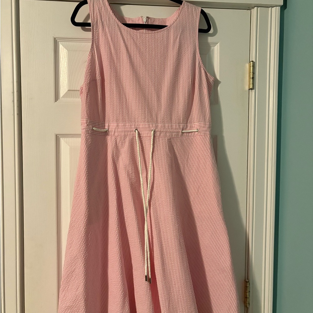 Pink Seersucker Talbots Sleeveless Dress
